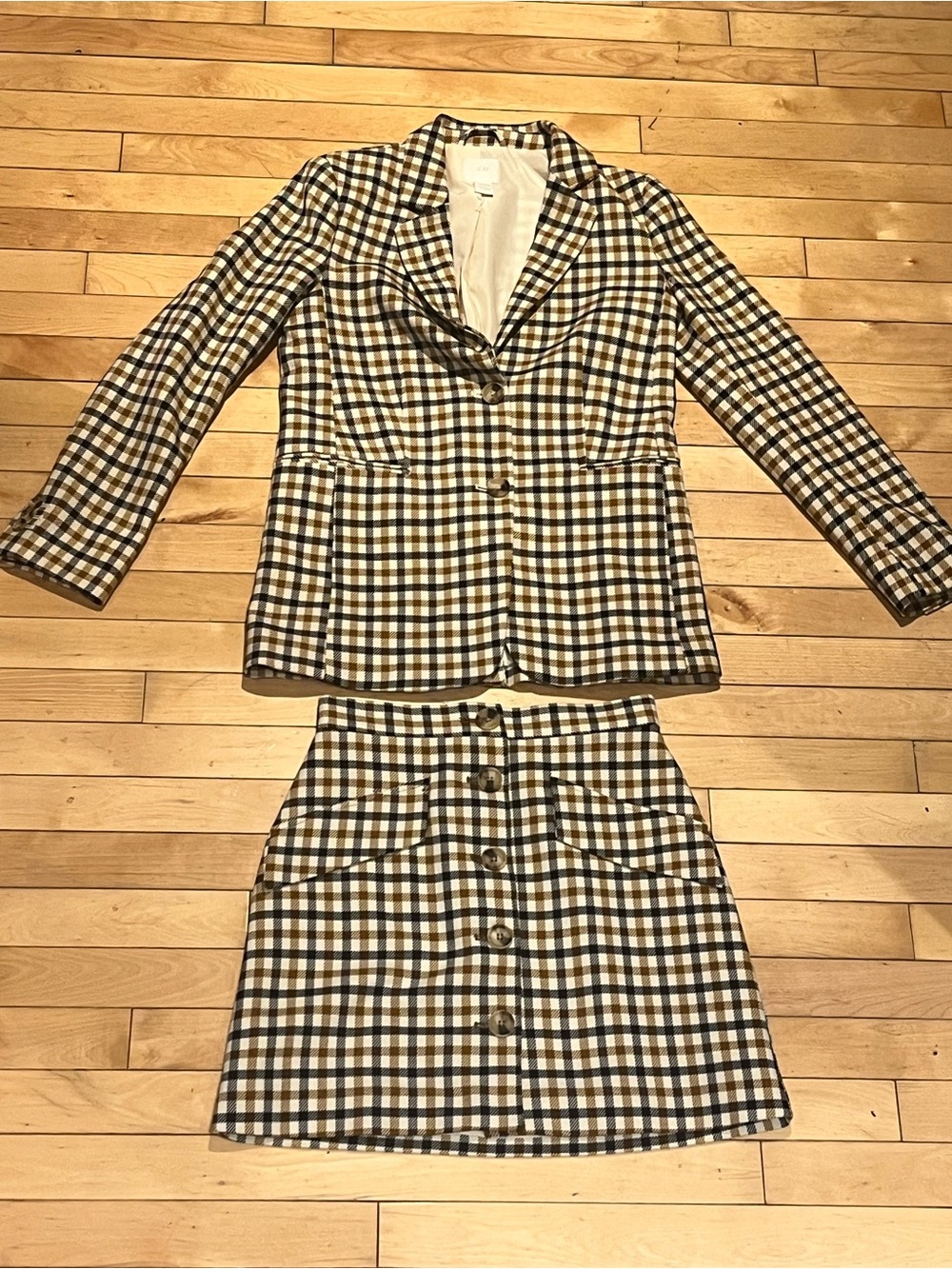 H&M Checked Blazer & Skirt Set in Black & Yellow